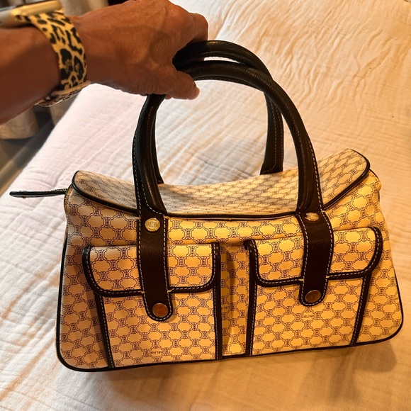 Celine Black and Cream Patterned Satchel - Picture 1 of 5